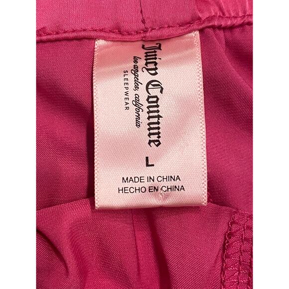 Juicy Couture Pink Satin Sleep Pants Large Rhinestone Logo Lounge Glam Y2K - Picture 6 of 7